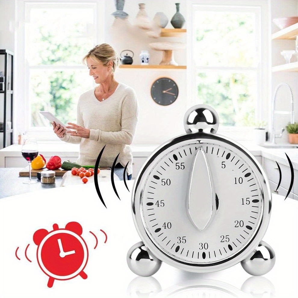 Commercial Kitchen Timer - Visible Mechanical Timer, 60-Minute Countdown Clock,
